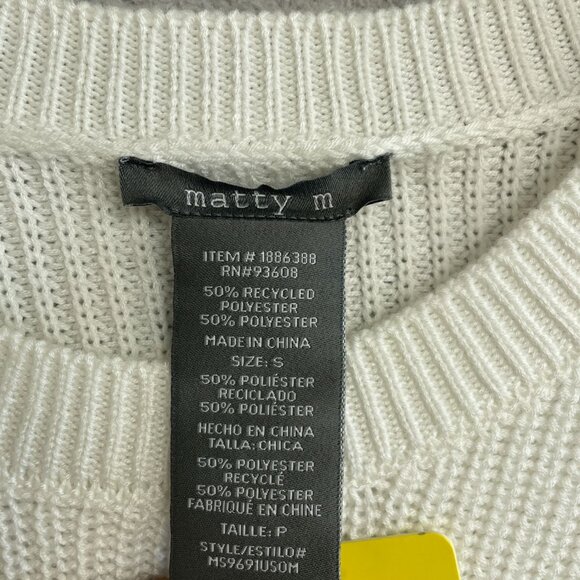NEW Matty M Women's S Colorblock Knit Sweater Beige & White Short Sleeve - Picture 6 of 9